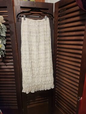 Commense Cream Tiered Ruffle Maxi Skirt